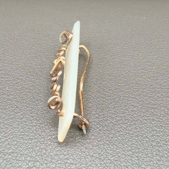 Vintage Mother Of Pearl Sweetheart Handwritten Copper Wired Brooch Pin - Picture 14 of 16